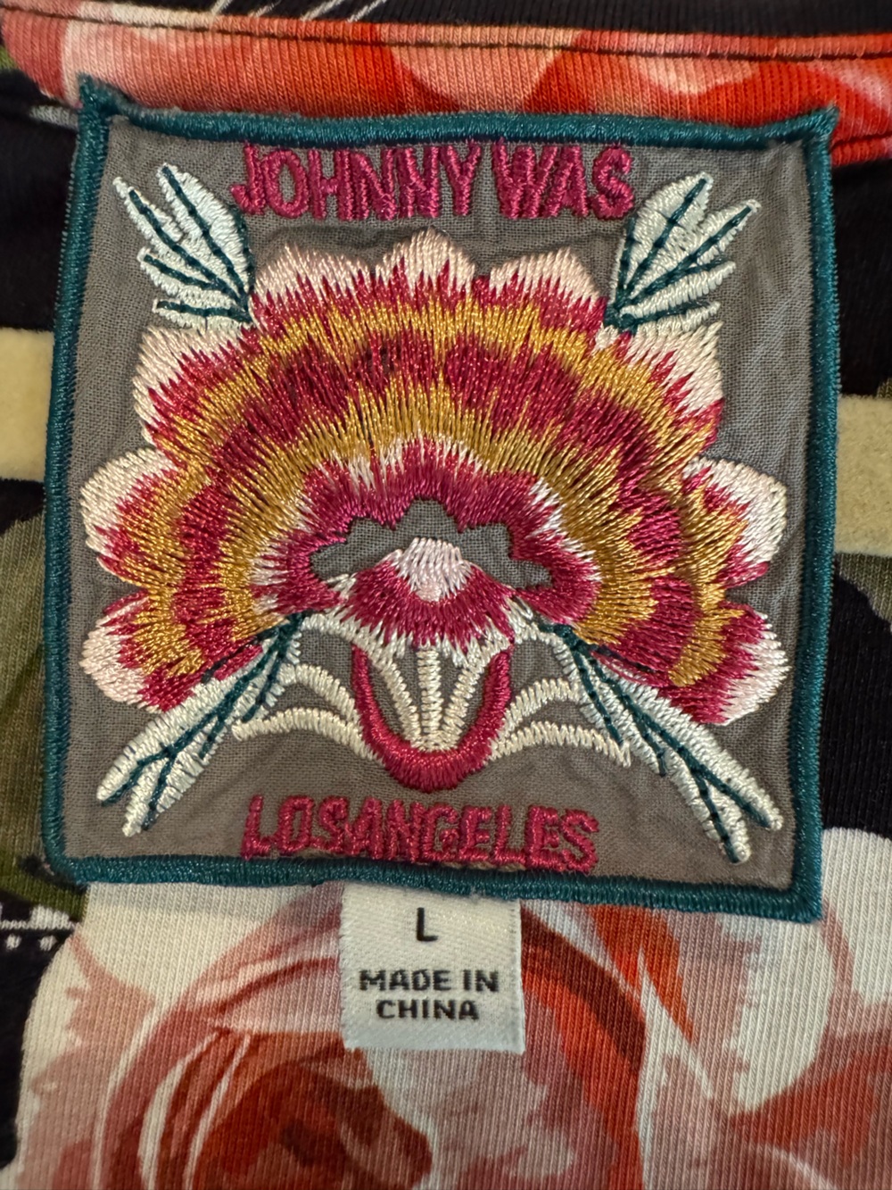 Johnny Was Los Angeles Floral Paisley Tunic Top Black Teal Pink Size L - Picture 6 of 8